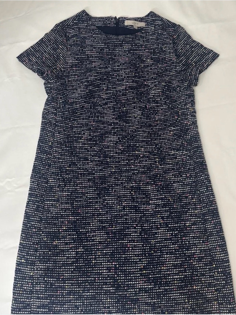 LOFT Navy Tweed Short Sleeve Shift Dress